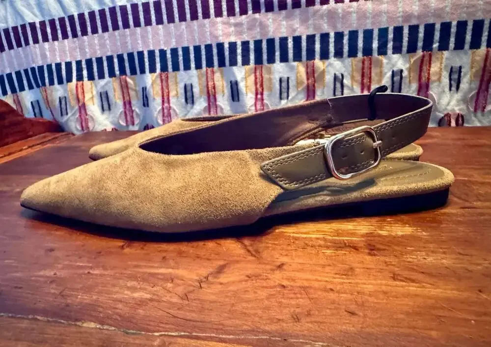 New Zara Suede Slingback Pointed Toe Flat Shoes Size 9 - Picture 7 of 8